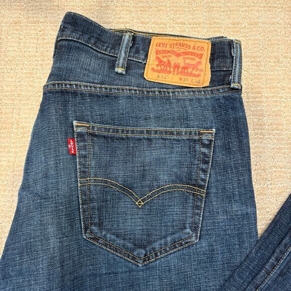 Levi's 501 Men's Dark Wash Denim Classic Straight Leg Button Fly‎ 38x30 - Picture 6 of 6